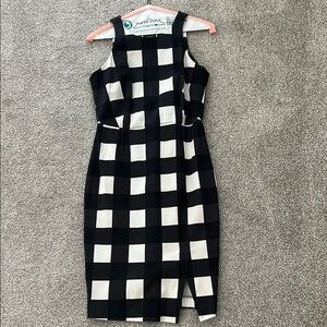 Banana Republic Black and White Checkered Midi Dress